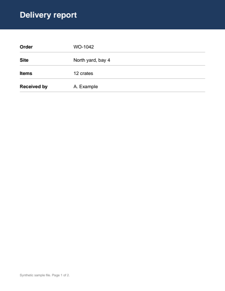 Page 1 of the repaired copy of the synthetic delivery report